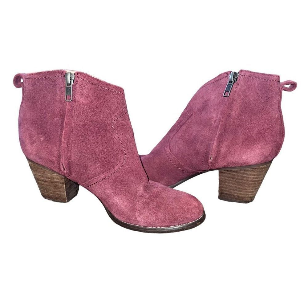 LANDS END Red/Burgundy Suede Heeled Ankle Boots Size 6.5